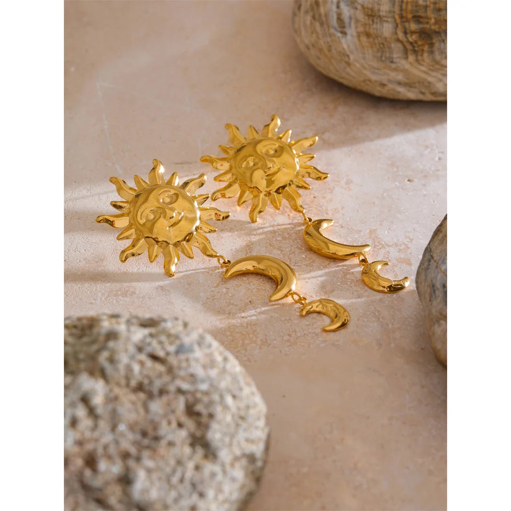 Sun Moon Dangle Earrings