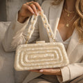 Concave Mini Handbag Banquet Party Bag Clutch Bride Shoulder Crossbody Beige Marble Flower Handmade Acrylic Box Purs