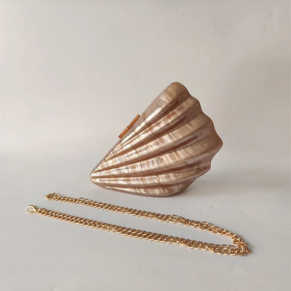 Shell Brown Acrylic Marble Pearl purse