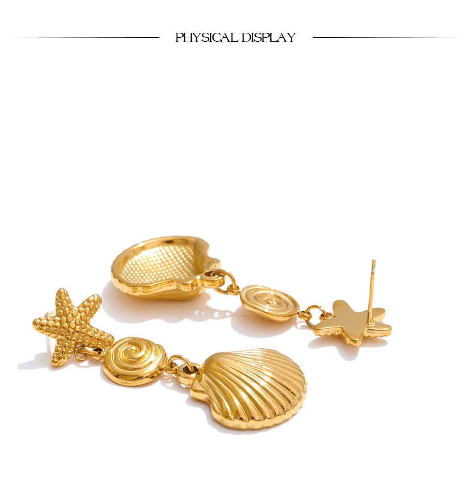 Starfish Shell Drop Dangle Earrings