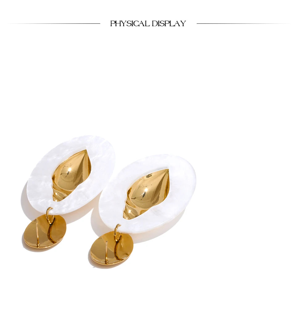 Oval Acrylic Conch Drop Earrings