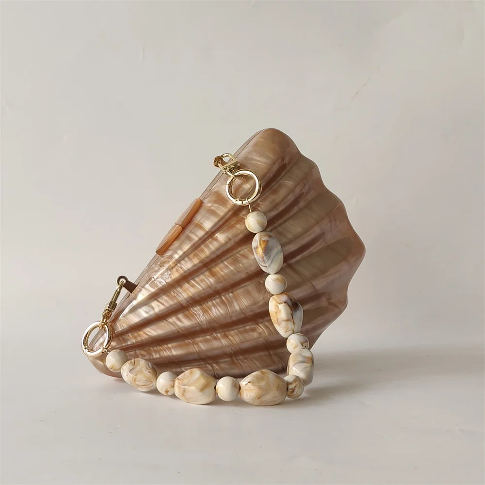 Shell Brown Acrylic Marble Pearl purse