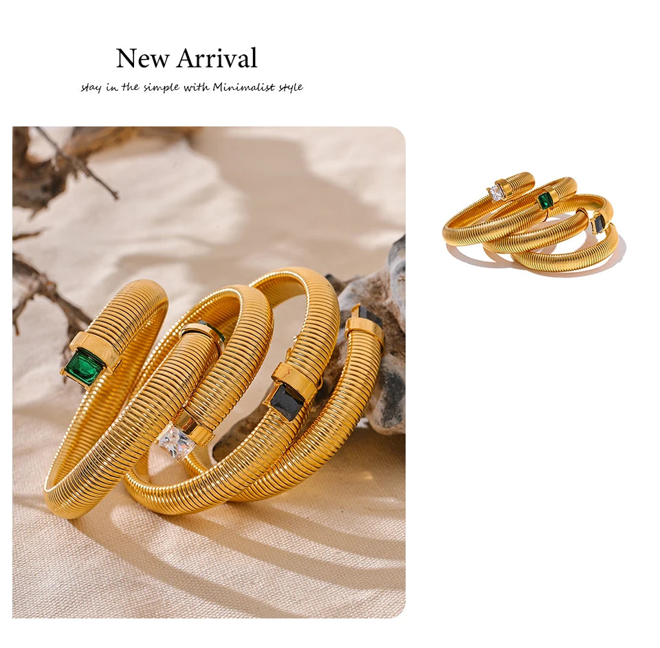 Zirconia Stainless Steel Elastic Bracelet Bangle