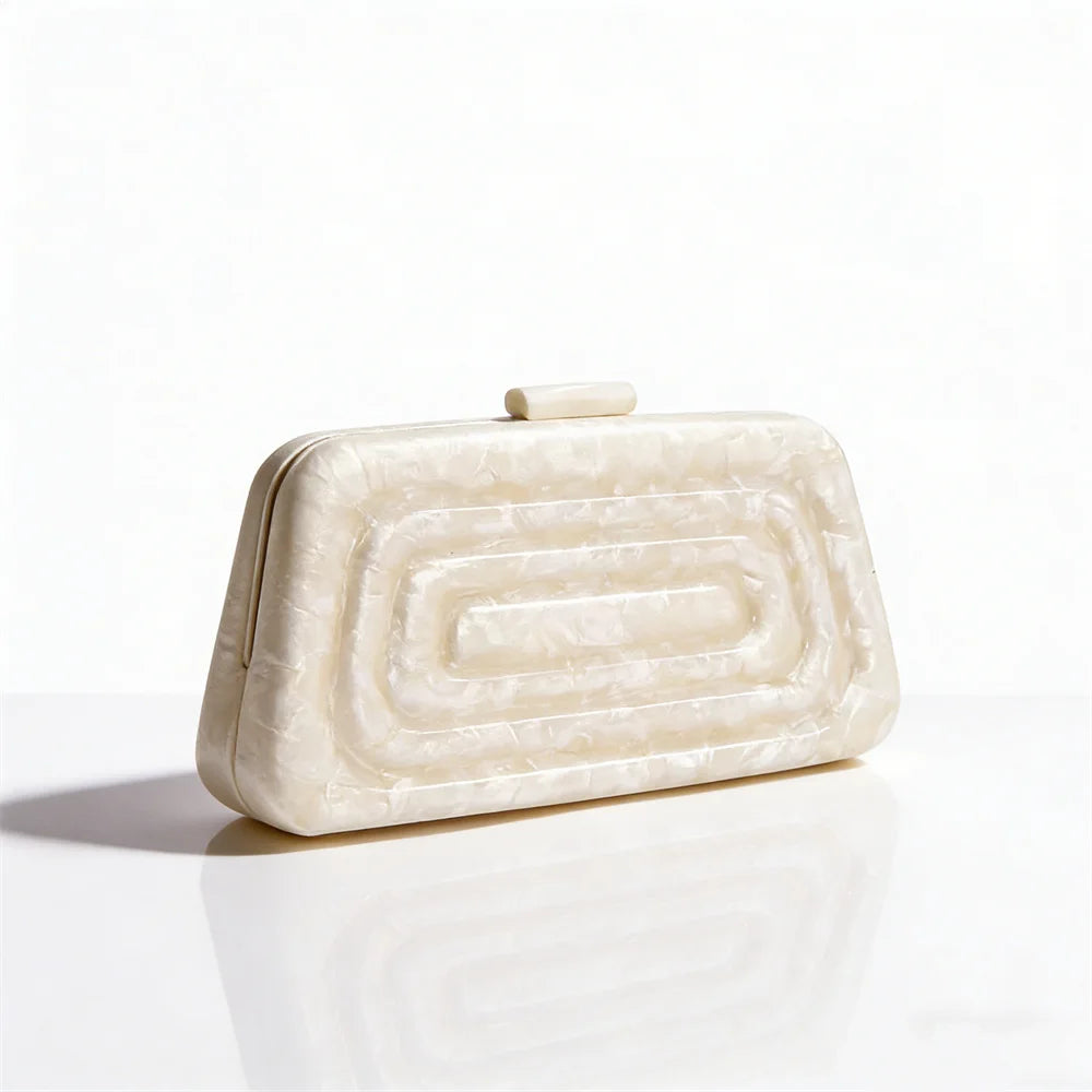 Concave Mini Handbag Banquet Party Bag Clutch Bride Shoulder Crossbody Beige Marble Flower Handmade Acrylic Box Purs
