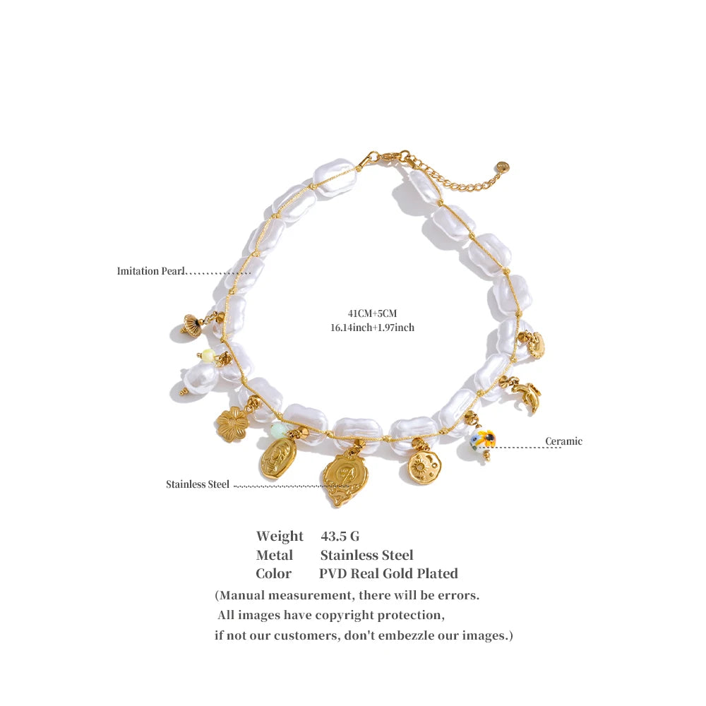 Pearls Chain Heart Flower Charm