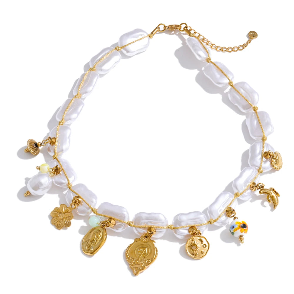 Pearls Chain Heart Flower Charm