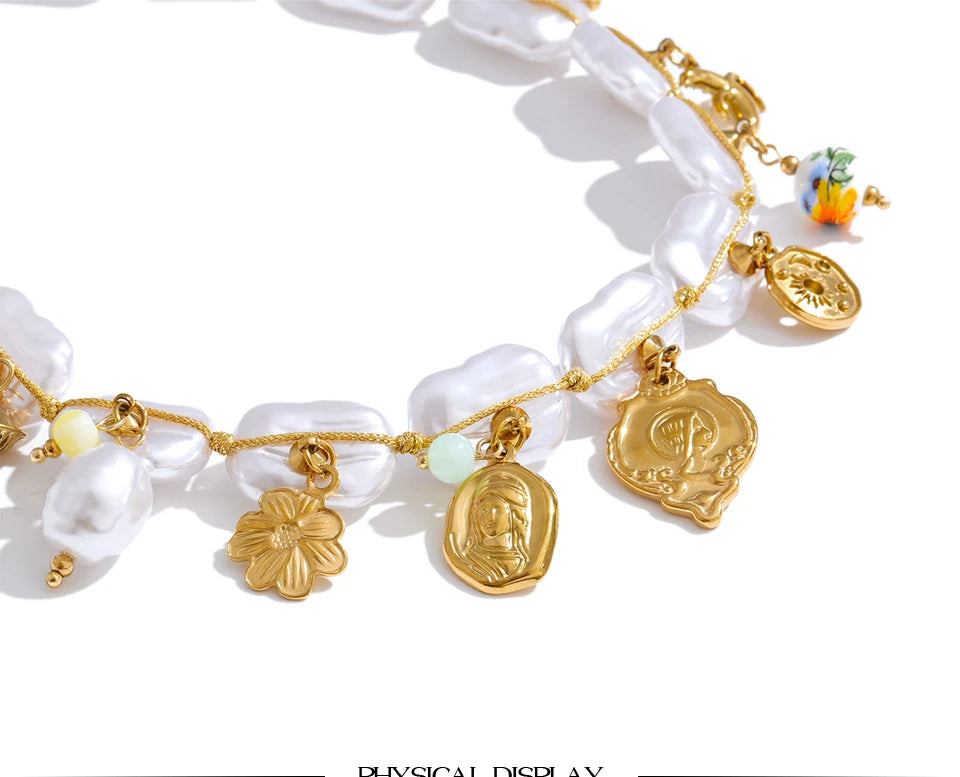 Pearls Chain Heart Flower Charm