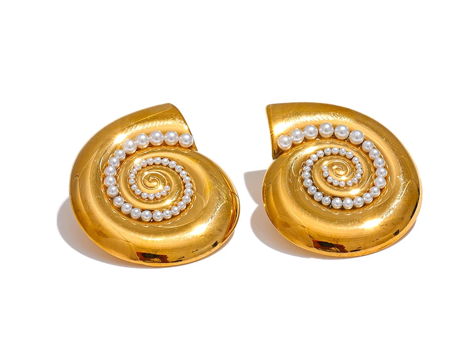 Shell Golden Stud Earrings