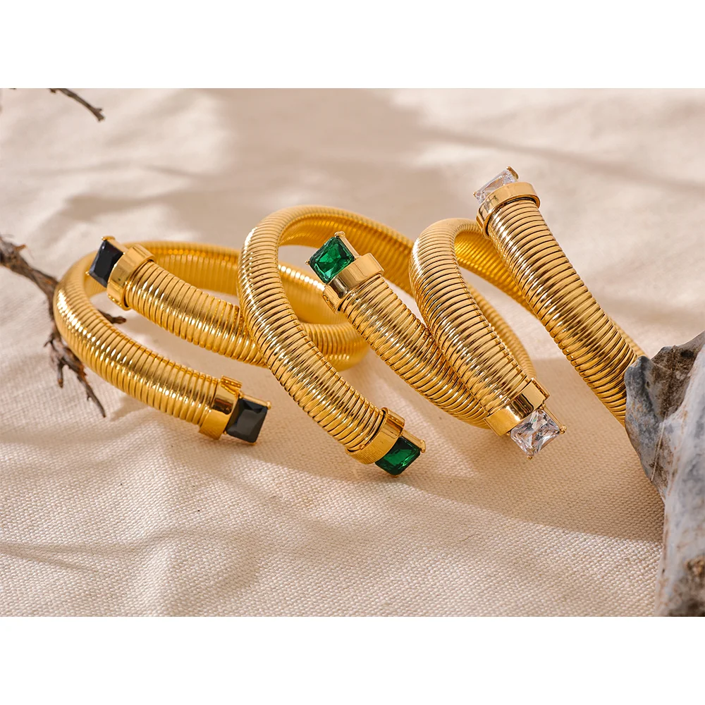 Zirconia Stainless Steel Elastic Bracelet Bangle