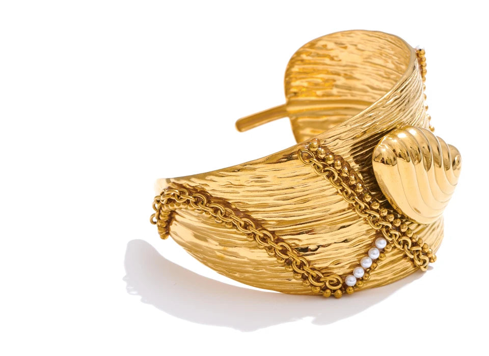 Wide Ocean Conch Shell Open Big Bracelet Bangle