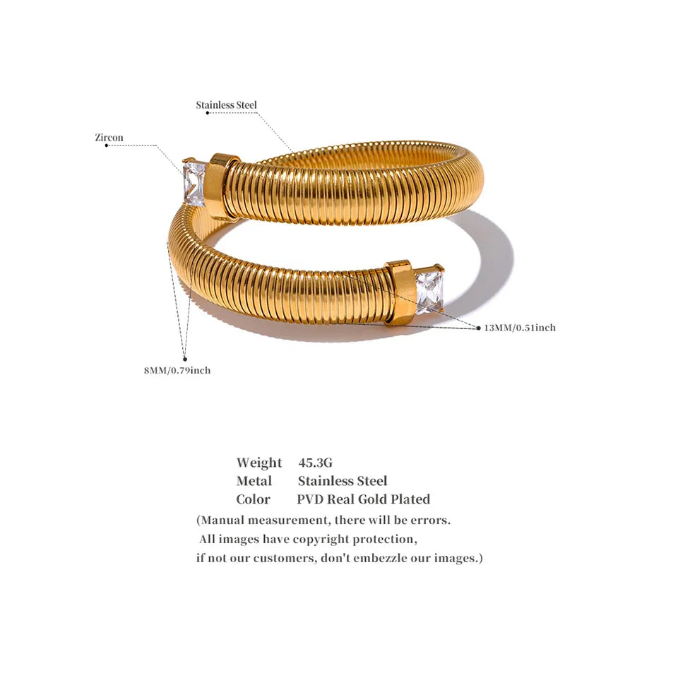 Zirconia Stainless Steel Elastic Bracelet Bangle