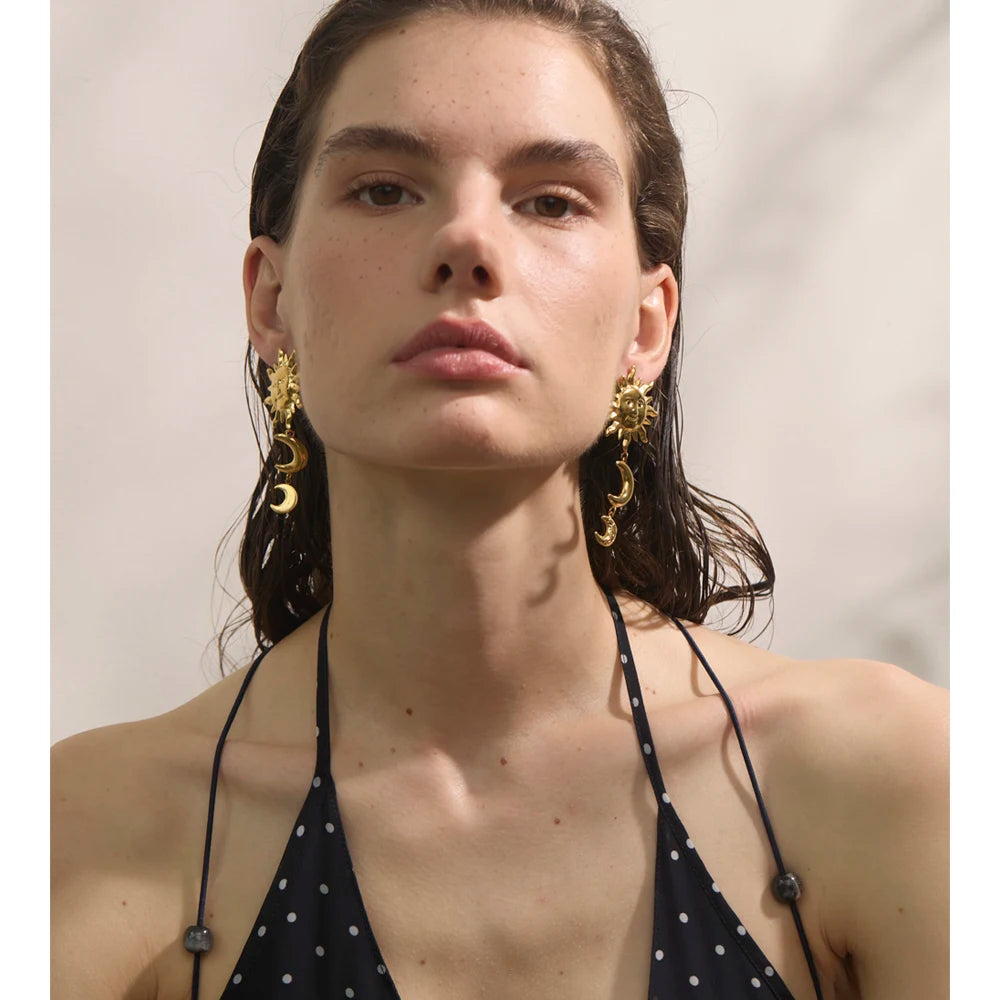 Sun Moon Dangle Earrings