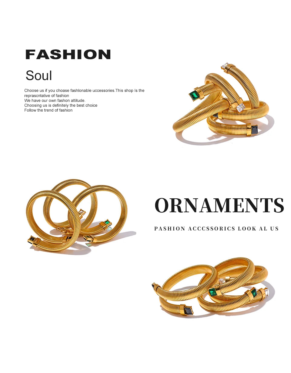 Zirconia Stainless Steel Elastic Bracelet Bangle