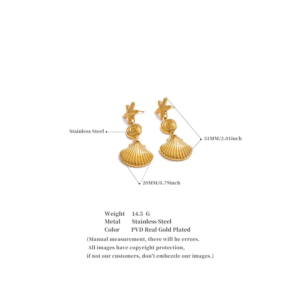 Starfish Shell Drop Dangle Earrings