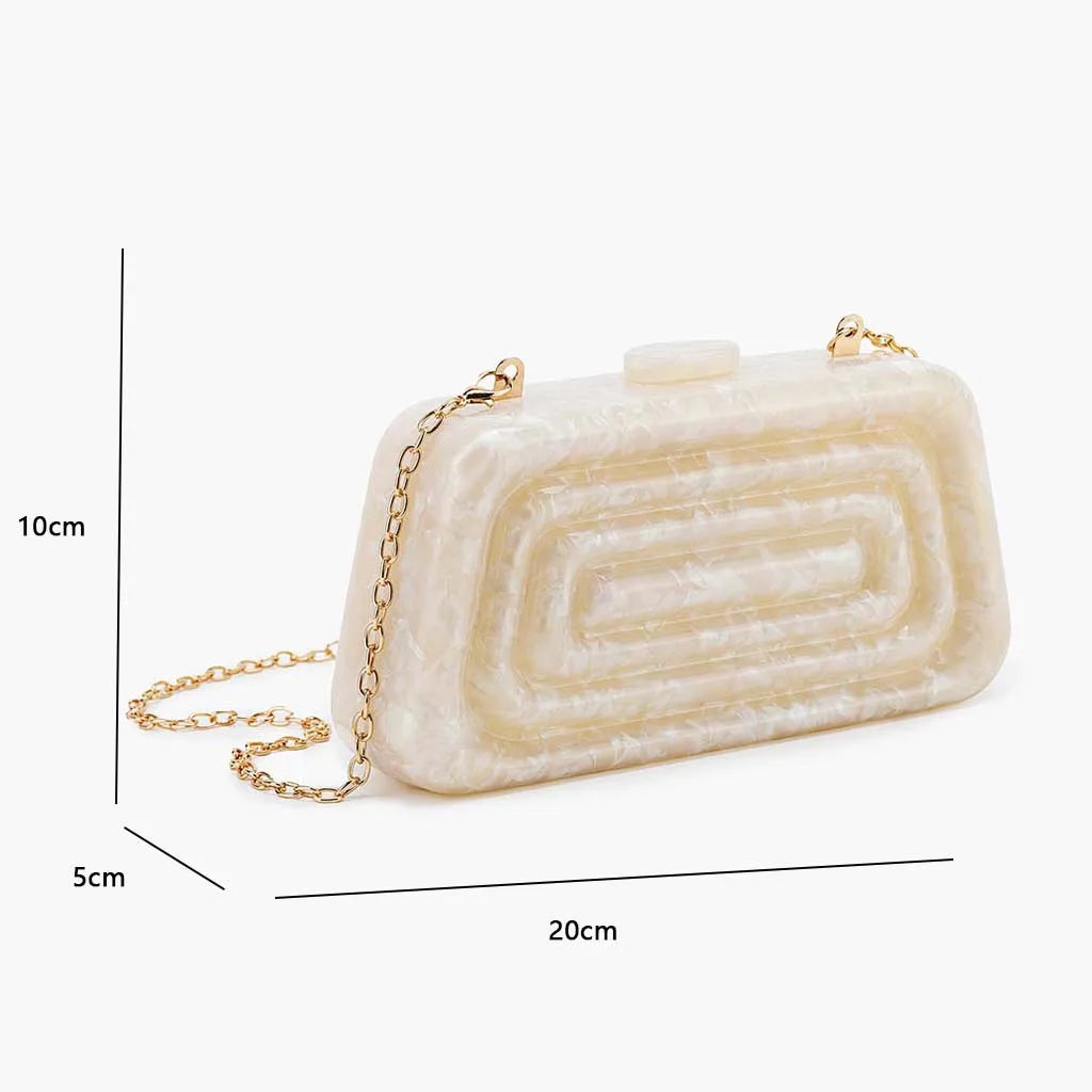Concave Mini Handbag Banquet Party Bag Clutch Bride Shoulder Crossbody Beige Marble Flower Handmade Acrylic Box Purs
