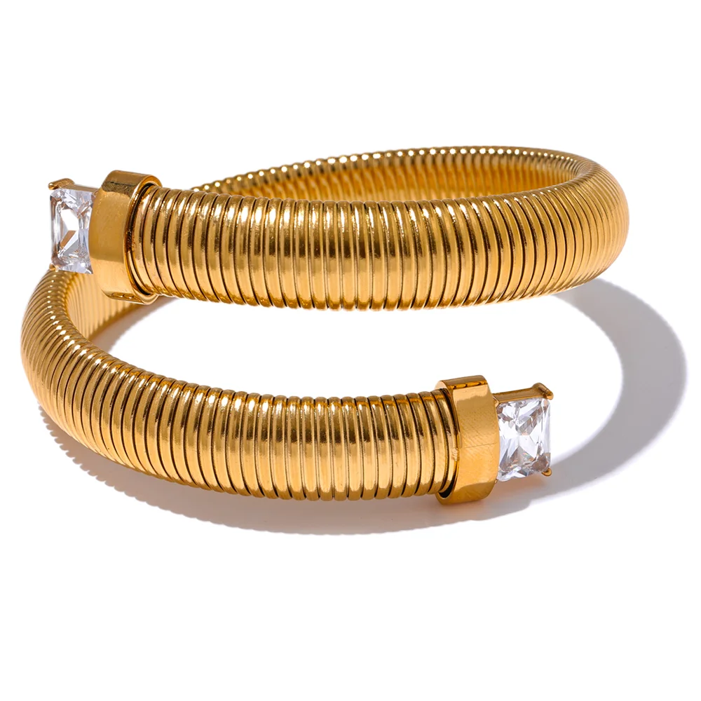 Zirconia Stainless Steel Elastic Bracelet Bangle