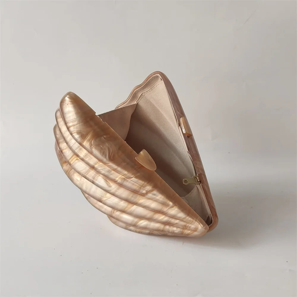 Shell Brown Acrylic Marble Pearl purse