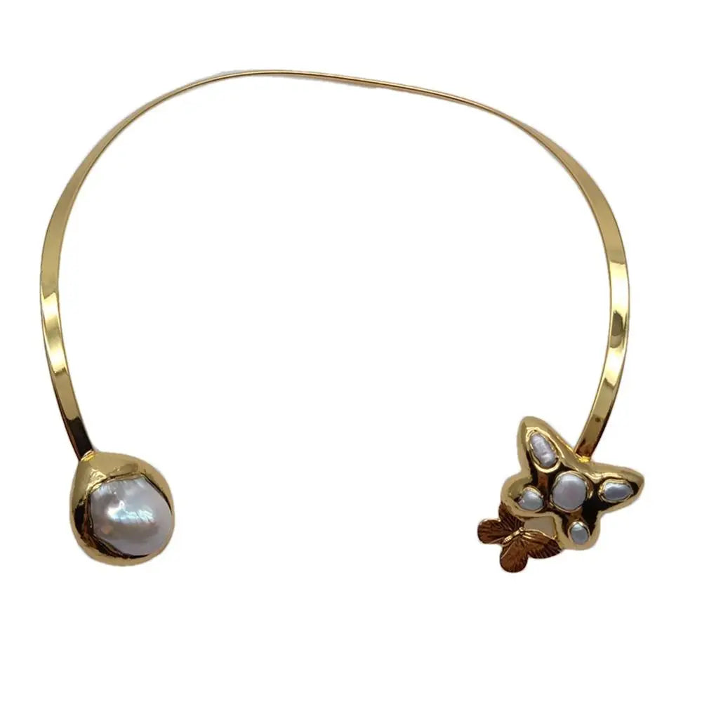 White Baroque Pearl Collar Choker Necklace