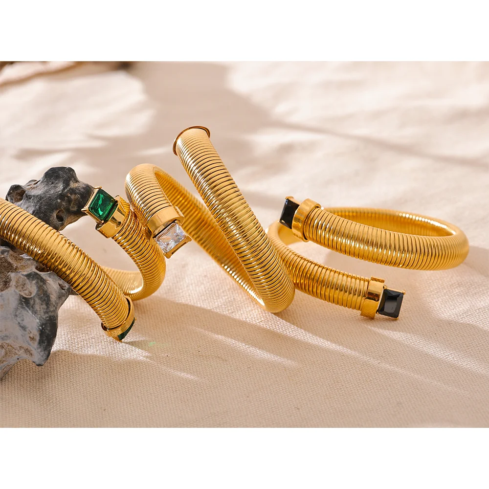 Zirconia Stainless Steel Elastic Bracelet Bangle