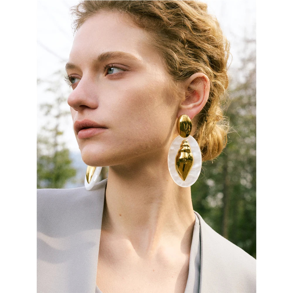 Oval Acrylic Conch Drop Earrings