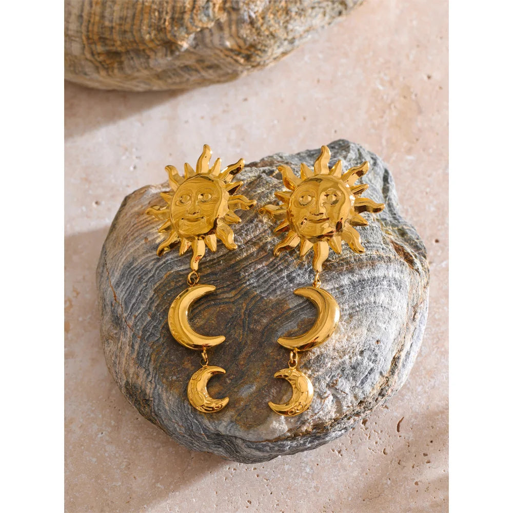 Sun Moon Dangle Earrings