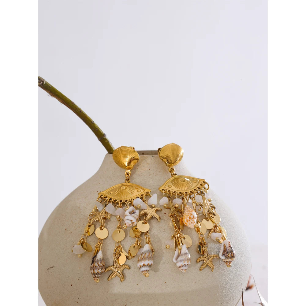 Shell Conch Starfish Dangle Earrings