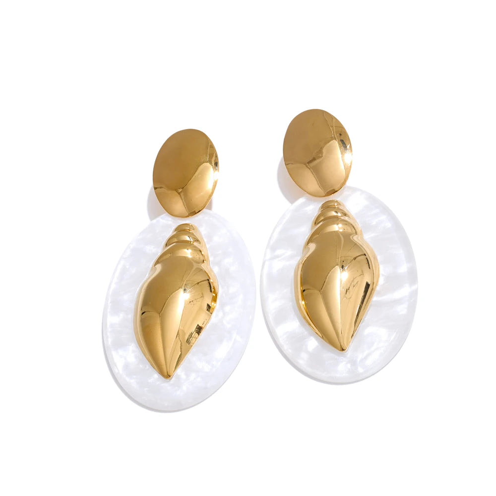 Oval Acrylic Conch Drop Earrings
