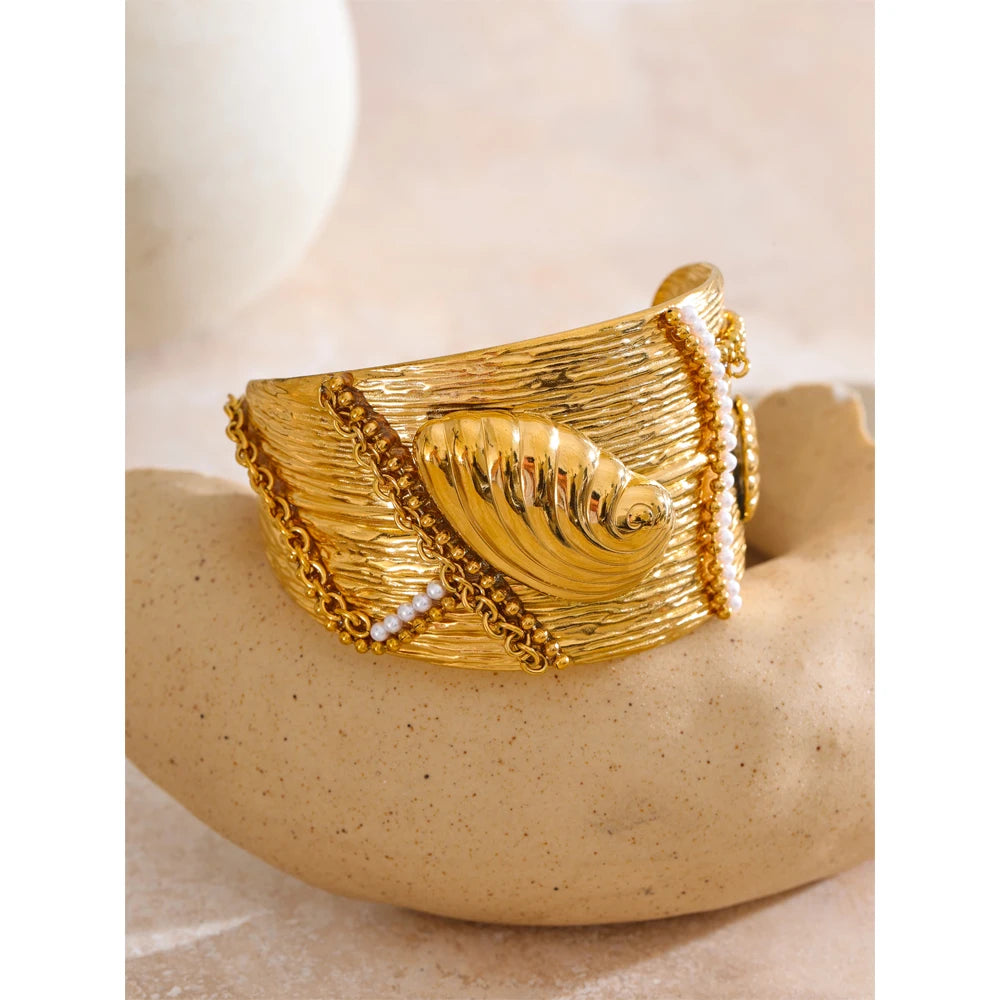 Wide Ocean Conch Shell Open Big Bracelet Bangle