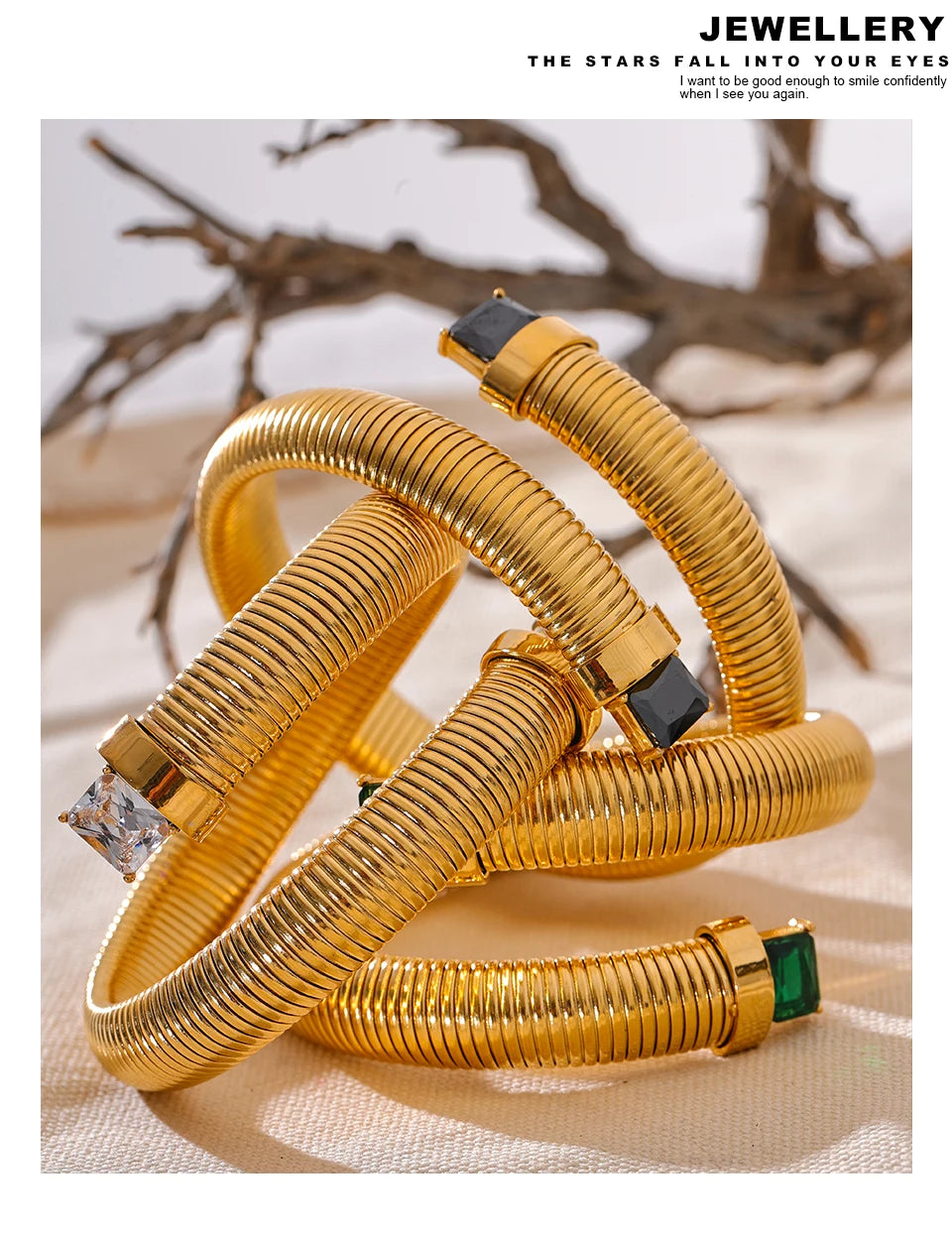 Zirconia Stainless Steel Elastic Bracelet Bangle