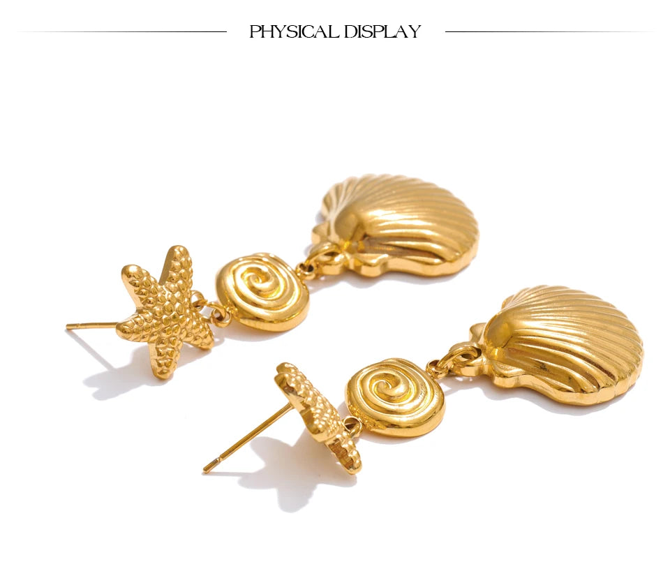 Starfish Shell Drop Dangle Earrings