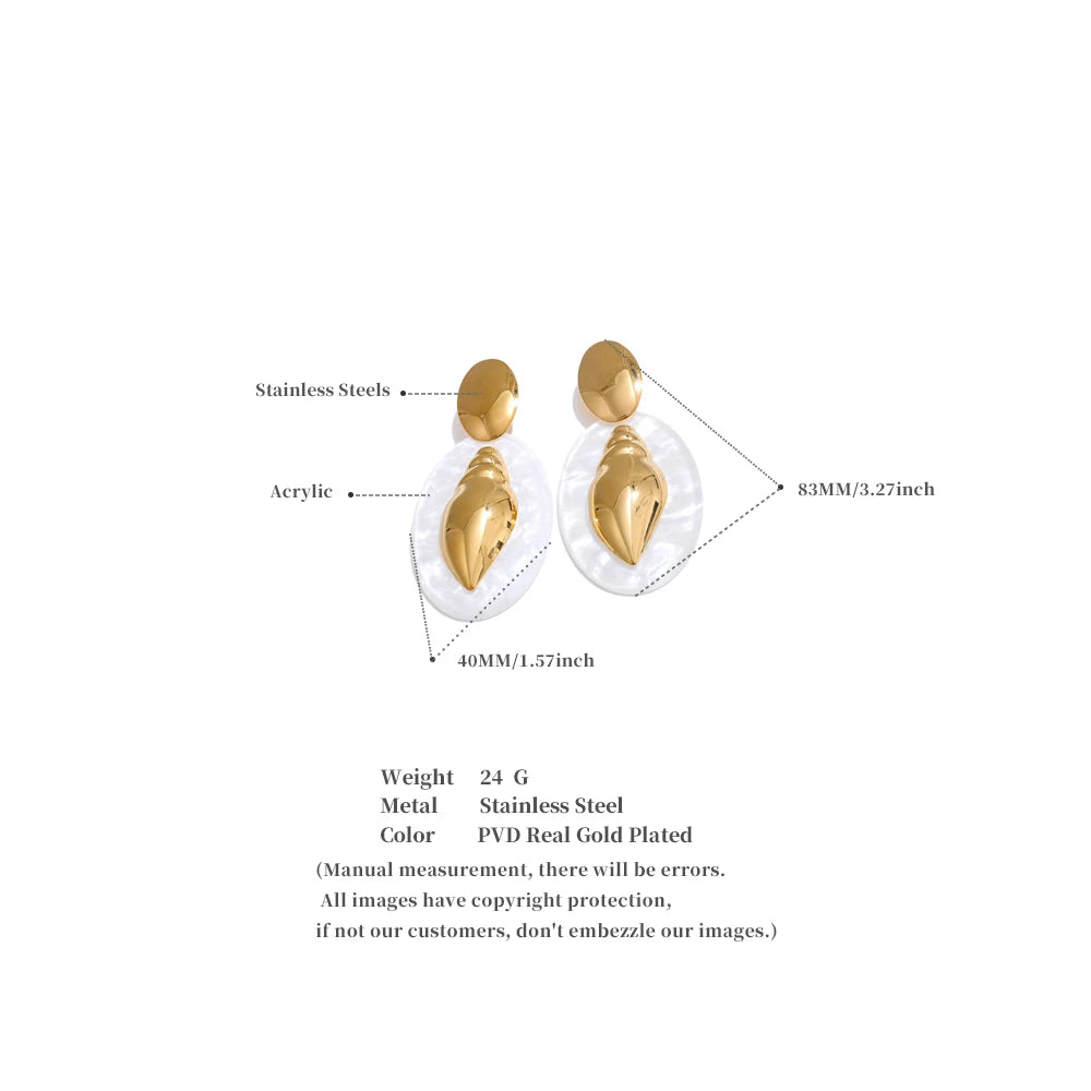 Oval Acrylic Conch Drop Earrings
