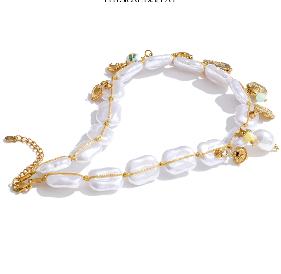 Pearls Chain Heart Flower Charm