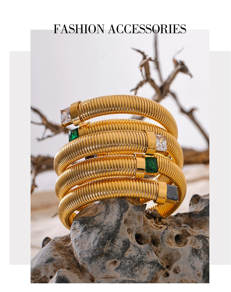 Zirconia Stainless Steel Elastic Bracelet Bangle