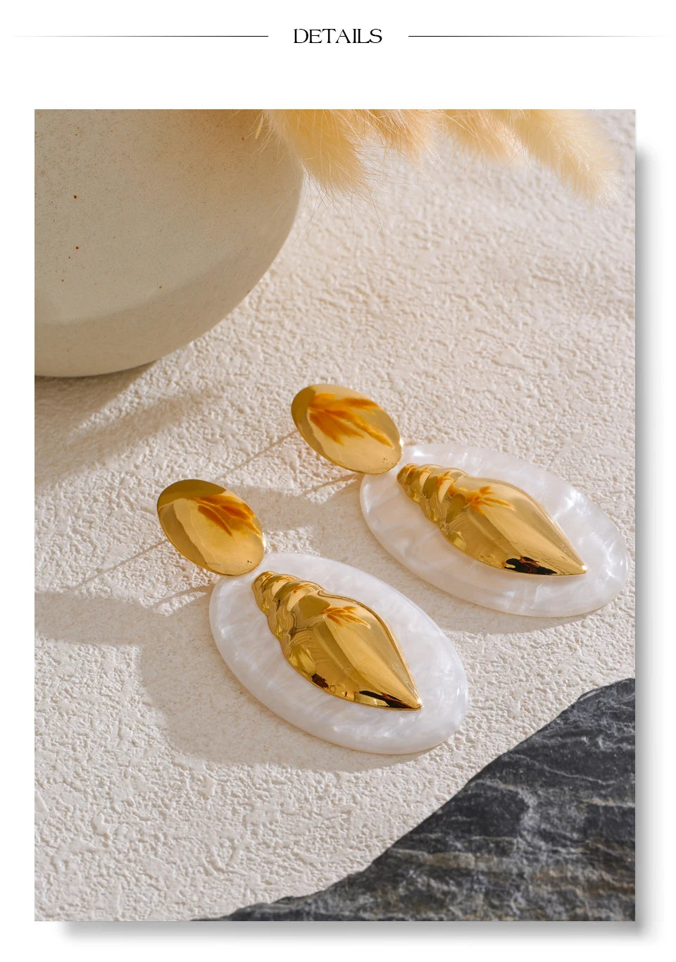 Oval Acrylic Conch Drop Earrings