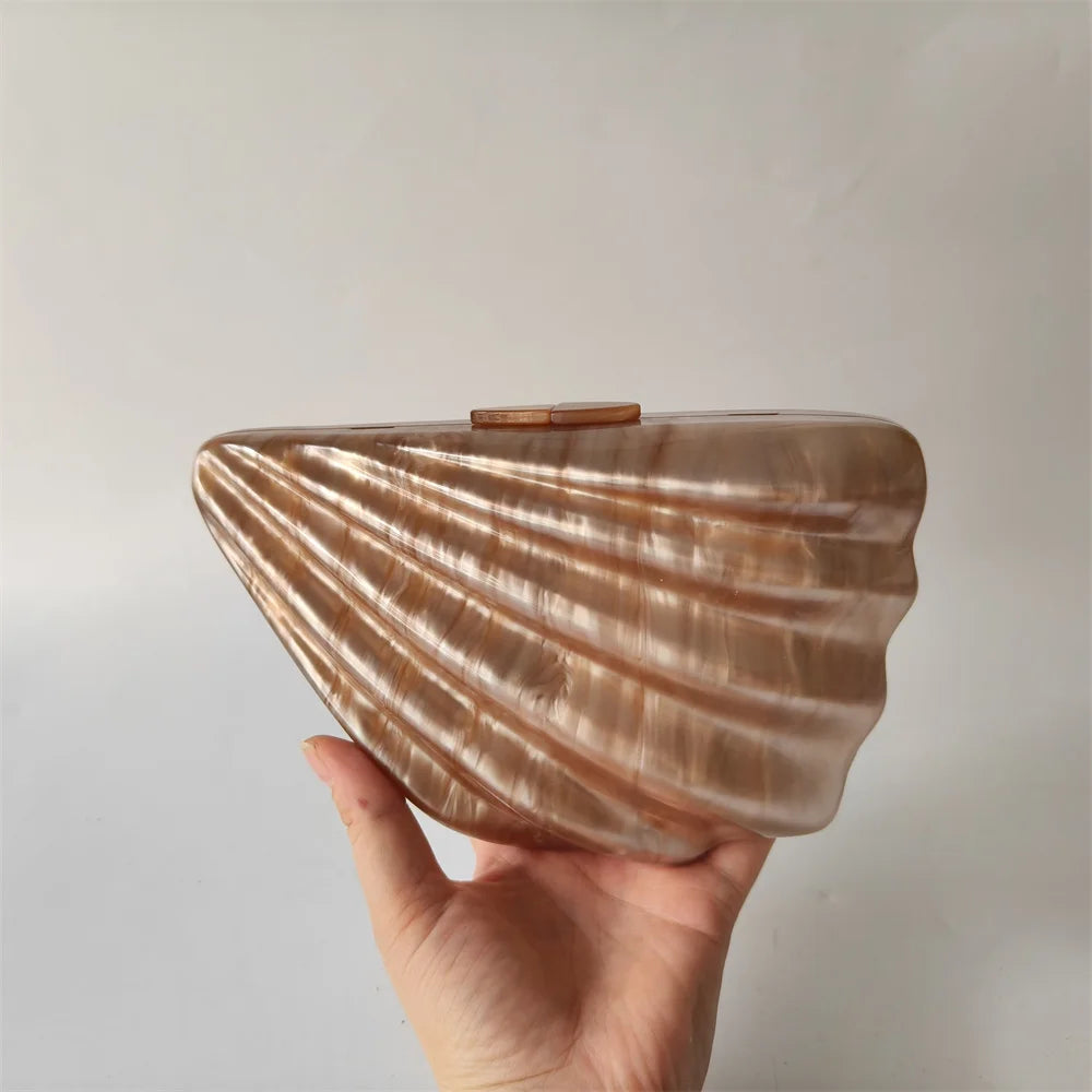 Shell Brown Acrylic Marble Pearl purse