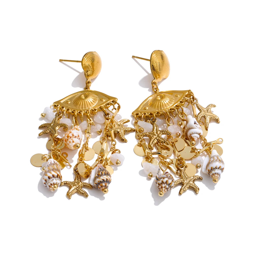 Shell Conch Starfish Dangle Earrings