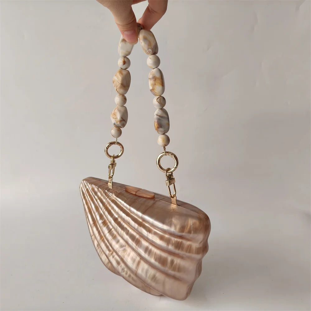 Shell Brown Acrylic Marble Pearl purse