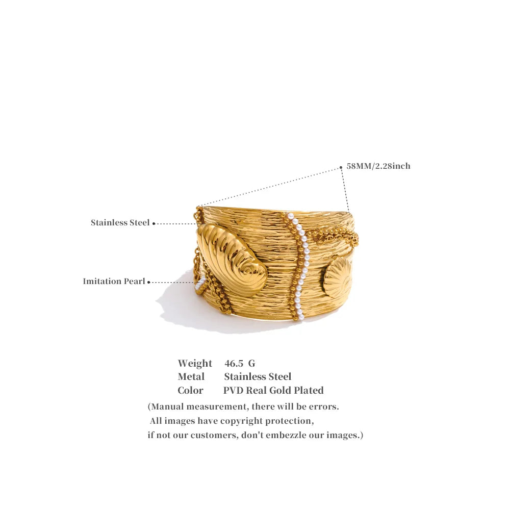 Wide Ocean Conch Shell Open Big Bracelet Bangle