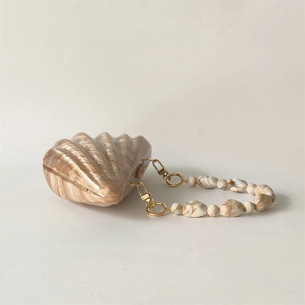 Shell Brown Acrylic Marble Pearl purse