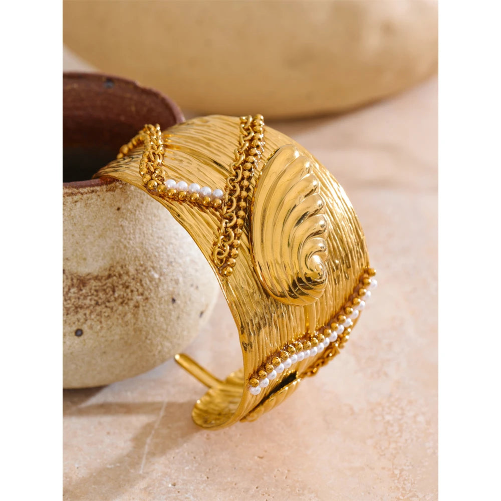 Wide Ocean Conch Shell Open Big Bracelet Bangle